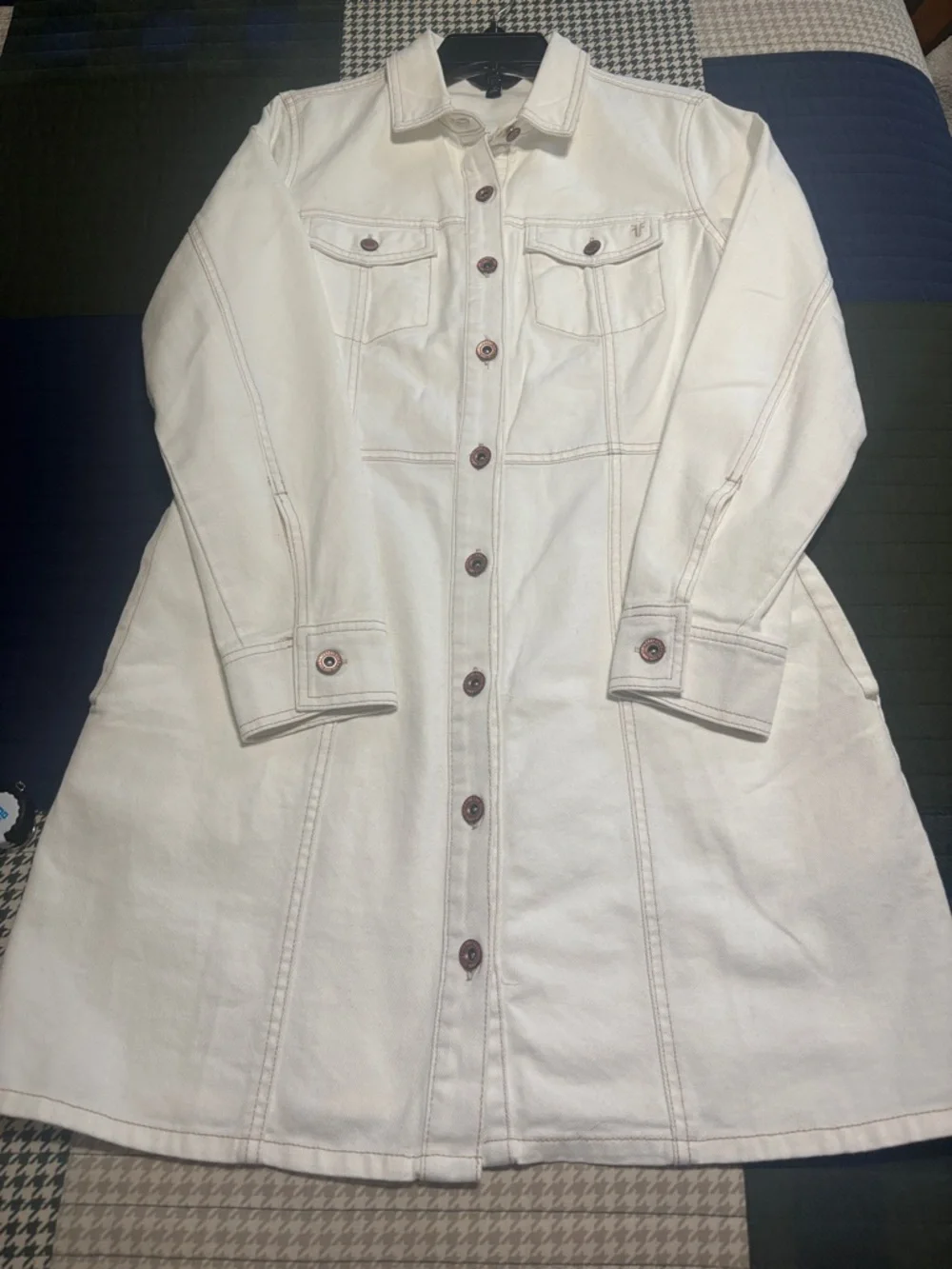 Frye White Long-Sleeve Button-Front Mini Denim Dress - Picture 2 of 10